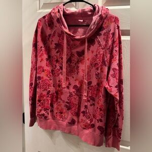Women’s Pink Floral rose Hooded Pullover Sweatshirt old navy size medium